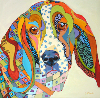 abstracted basset hound dog painting by Carolee Clark