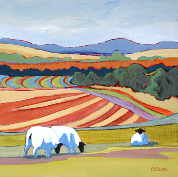 contemporary landscape painting with sheep by Carolee Clark