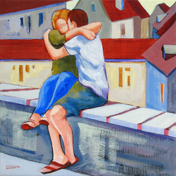 contemporary painting of a couple hugging by Carolee Clark